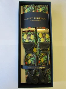 EXCLUSIVE TO TAGGS. ALBERT THURSTON WILLIAM MORRIS DESIGN GREEN LTHR END BRACES - Picture 1 of 2