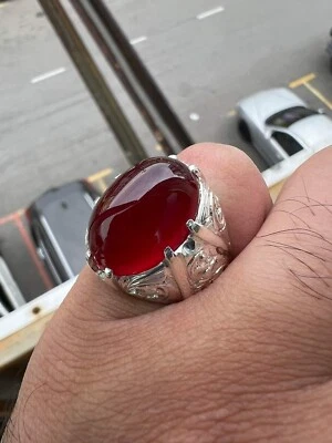 Piedra preciosa de ónix rojo con anillo de plata de ley 925 para regalo de aniversario para hombre SR364 Foto 1 de 4