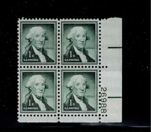 US Scott #1031, Plate Block #26988 1956 Washington 1c FVF MNH Lower Right - Picture 1 of 1