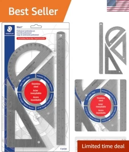 Versatile 4-Piece Math Drafting Set in Durable Stainless Steel with Measurements - Picture 1 of 6