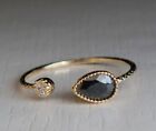 14k Yellow Gold Plated 2ct Pear Cut Simulated Black Diamond Engagement Ring