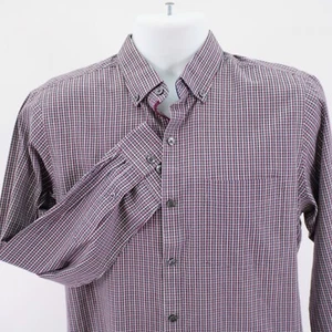 Van Heusen Slim Fit Red Blue Gray Plaid Pocket Button Down Flip Cuff Large Long - Picture 1 of 13