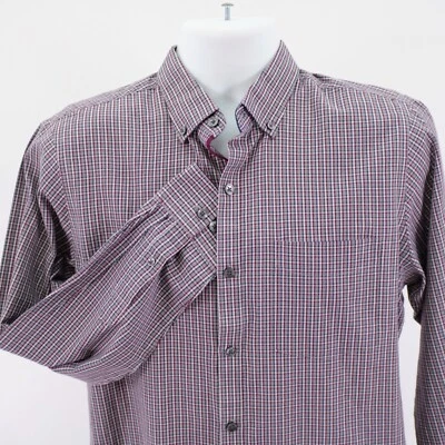 Van Heusen Slim Fit Red Blue Gray Plaid Pocket Button Down Flip Cuff Large Long - Image 1 of 4