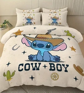 Kids Lilo & Stitch Cowboy Single Duvet Cover Pillowcase Set Childrens Bedding 22 - Picture 1 of 5