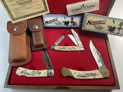 Juego de navajas de bolsillo plegables colección bandera a cuadros Schrade Scrimshaw EE. UU. Foto 1 de 4
