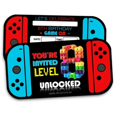 30 PIEZAS Videojuego 8º Cumpleaños Fiesta Invitaciones con Sobres para Niños 8 Años Foto 1 de 4