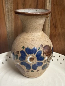 Handmade Artist Signed Art Pottery Flower Vase 5" Hand Painted Brown Floral Vase - Picture 1 of 4