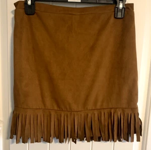 Justice Girls Fringed Skirt Sz 20 Skort Velour Brown Cowgirl Western Adjustable - Picture 1 of 7