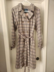ModCloth Women's Plaid Trench Coat Size Large Tan Blue Brown New - Picture 1 of 10