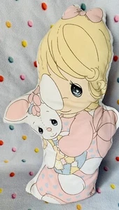 Vintage Precious Moments Fabric Panel Soft Pillow completed Pastels Girl & Bunny - Picture 1 of 8