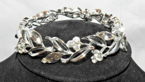 Stunning Vintage Unmarked Silver Bracelet with brownish Rhinestones - Picture 1 of 10