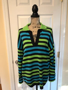Escada Margaretha Ley Women’s Sweater Blue Green Stripes Size 42 - Picture 1 of 10