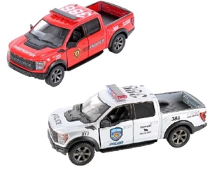 2 PC Kinsmart 2022 Ford F-150  Raptor Police/Fire 1:46 Diecast Toy Truck 5 inch - Picture 1 of 7