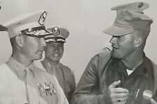 USMC Marine Speaking With 2-Star General & Other Officers Vintage LARGE PHOTO
