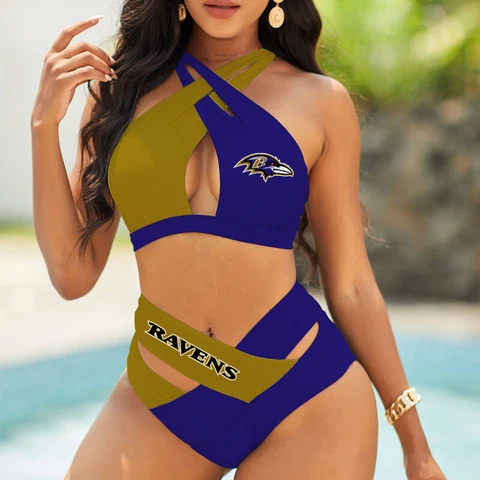Baltimore Ravens Women's Bikini Set 2 Piece Summer Beach Cross Swimwear Suit Cover
