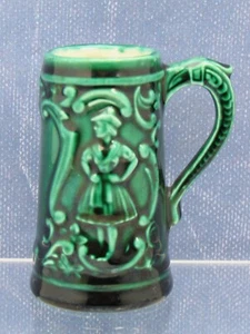 Vintage Ceramic Pottery Miniature Green Faux German Stein Toothpick Holder - Picture 1 of 8