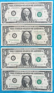 1969D $1 Philadelphia Atlanta Kansas City Cleveland One Dollar Bills Lot of 4 - Picture 1 of 2