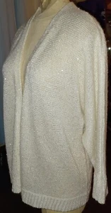 Anne Klein Iridescent Ivory Cardigan Sweater Women's XL Embellished Long Sleeve - Picture 1 of 11