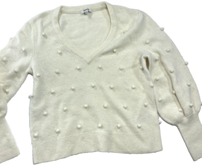 Suéter Madewell Bobble Cuello en V Blanco Pom Dashwood Acogedor Cottagecore Pullover M Foto 1 de 4