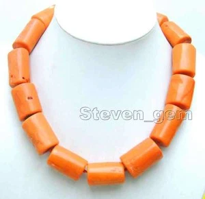 SALE Big 25-35mm GENUINE NATURALThick Slice Orange Coral Long 20" Necklace-n5596 - Picture 1 of 1