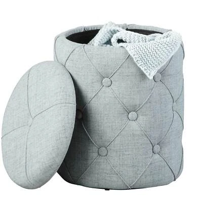 Polsterhocker Hocker YAPAK mit Stoffbezug in Grau und Knopfheftung - Bild 1 von 4