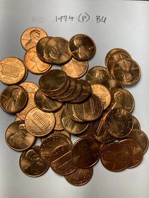 1974 (P) "BU"  LINCOLN MEMORIAL CENT PENNY ROLL  50 COINS - Image 1 of 4
