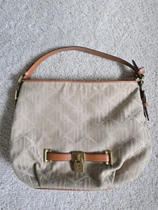Lauren Ralph Lauren RLL Signature Monogram RLL Handbag Purse with Lock Tan Khaki - Picture 1 of 14