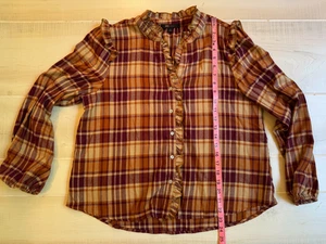 Frye Volantes Cuadros Botón Delantero Top Camisa Talla M Mujer - Imagen 1 de 5