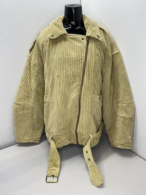 Chaqueta para mujer We The Free amarilla talla M Makenna a rayas cremallera completa dobladillo con cinturón Foto 1 de 4