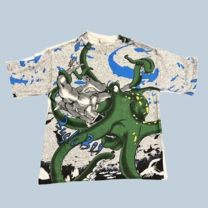 Vintage 90s Bugle Boy Street Sharks Octopus AOP All Over Print Shirt Youth L - Picture 1 of 9