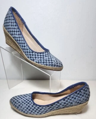 Beacon Newport Feminino 3.5-4 Tecido Azul Microsuede Salto Cunha Médio Espadrille LEIA - Imagem 1 de 4
