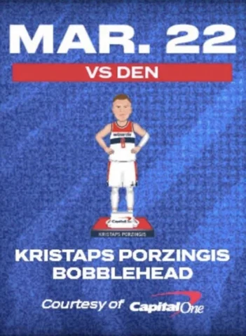 2023 Kristaps Porzingis Bobblehead 3/22 SGA Washington Wizards NBA Giveaway Cover