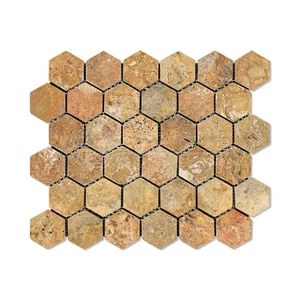Scabos Travertine 2 inch Hexagon Mosaic Tile, Tumbled - Picture 1 of 2