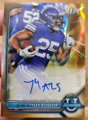 TYLER ALLGEIER 2021-22 BOWMAN UNIVERSITY 1ST CHROME GOLD RC REFRACTOR AUTO 1/50 - Image 1 of 3