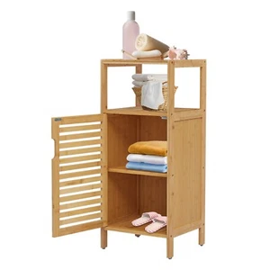Bathroom Storage Cabinet Floor Organizer Side Toilet Cabinet Shelves with Door - Picture 1 of 8