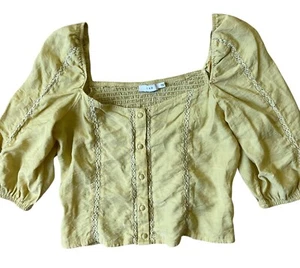 Üppiges Crop Top Bluse Damen groß gelb Knopf Häkel Milchmädchen Boho Festival - Bild 1 von 7