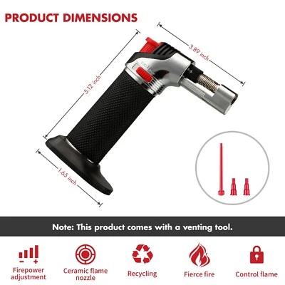 Butane Torch,Kitchen Cooking Torch Lighter with Safety Lock,with djustable Flame - Image 1 of 4