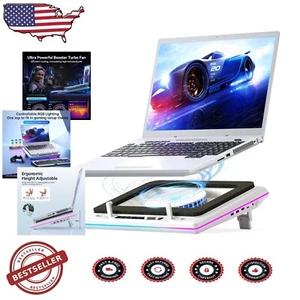 RGB Laptop Cooling Pad, Ultra-Quiet Turbo Fan with LCD Display for 15-19in - Afbeelding 1 van 7