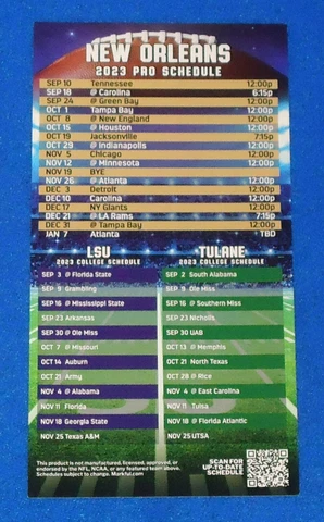 2023 NEW ORLEANS SAINTS SCHEDULE REFRIGERATOR MAGNET TULANE LSU FOOTBALL MEMENTO Cover
