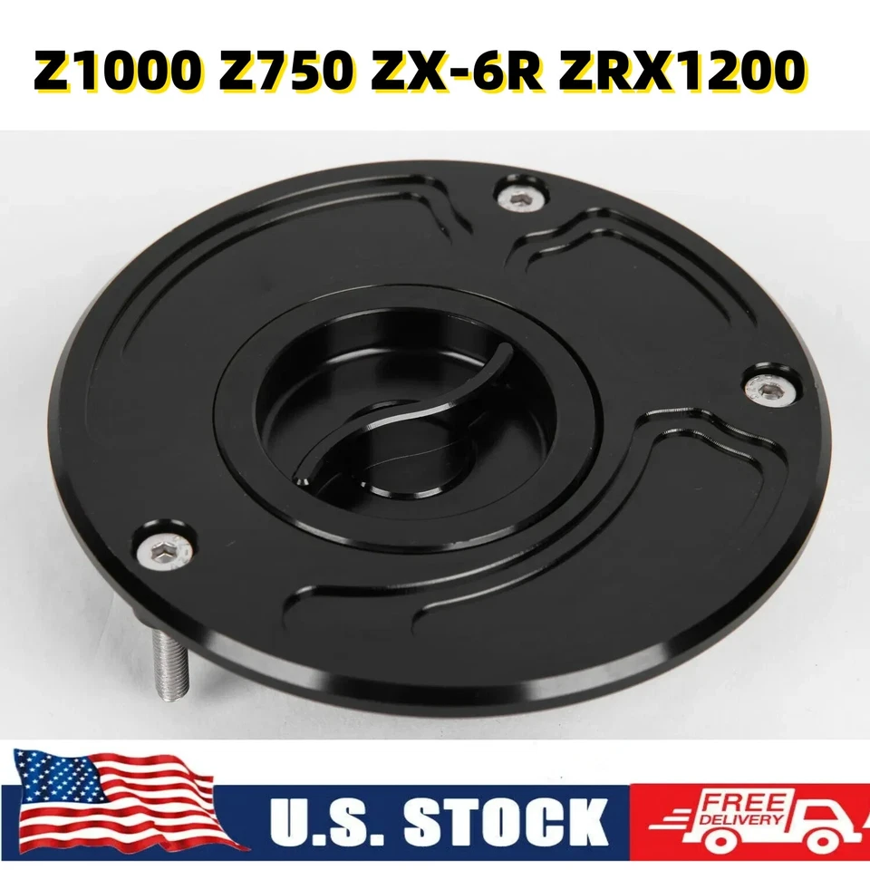 CNC Keyless Fuel Gas Tank Cap For Kawasaki Ninja ZX6R Z750/1000 ZRX1200 ZZR1200 Foto 1 de 4