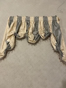 Drapery bubble raw silk blue beige striped valence - Picture 1 of 5