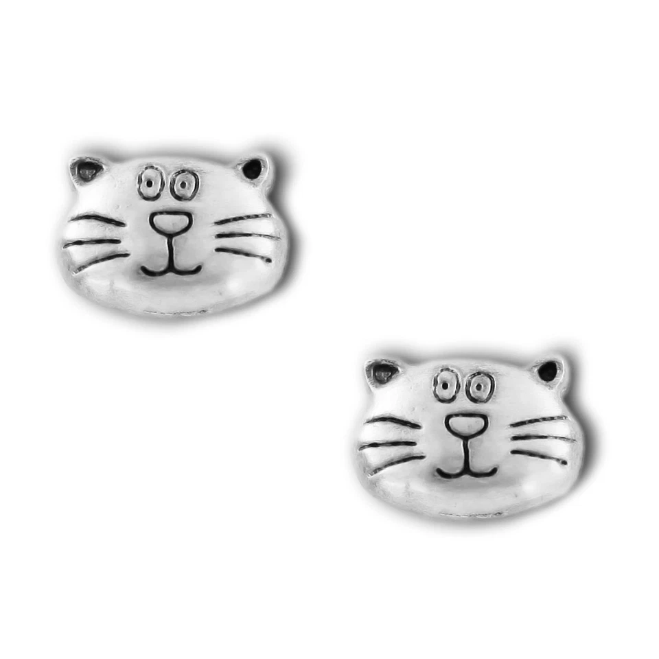 Aretes con cabeza de gato caras sonrientes - Hechos en Canadá - Joyería de peltre Foto 1 de 1