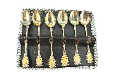 SPOON SET 6-Piece Mini Ornate w/ Crown at the End Gold Ton Italy Vintage in Box - Image 1 of 4