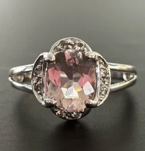 9ct 375 White Gold Morganite & White Topaz Ring, Size N (54), US 6 3/4 - Picture 1 of 6