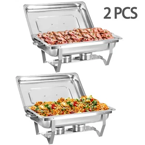 2 Pack 8QT Chafing Dish Buffet Set Stainless Steel rectangle Chafer for Catering - Picture 1 of 8