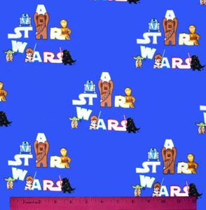 Star Wars Kawaii Fabric - HALF YARD - 100% Cotton - Quilting R2D2 C3P0 Chewbacca - Imagen 1 de 1