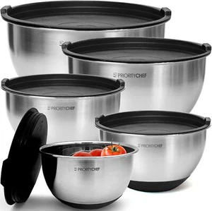 Premium Stainless Steel Mixing Bowls Airtight Lids - Thick Metal Nesting Bowls - Picture 1 of 8