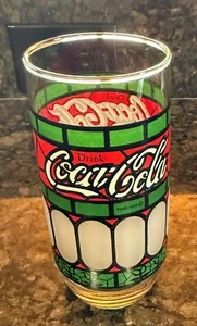 Coke Coca-Cola Tiffany Style Glass Green and Red 12 oz 6" inch - Picture 1 of 1