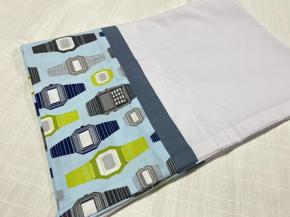 Funda de Almohada de Algodón Hecha a Mano Tamaño Estándar Relojes Gris Azul Blanco Alta Calidad Foto 1 de 1