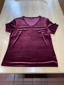 Debenhams Classics UK 10 Berry/Red Velvet Sequin Detail T-Shirt Blouse - Picture 1 of 8